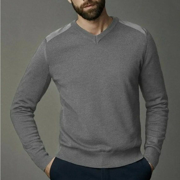 Canada Goose McLeod V-Neck Sweater Pullover Merino Wool Gray - Picture 2 of 3